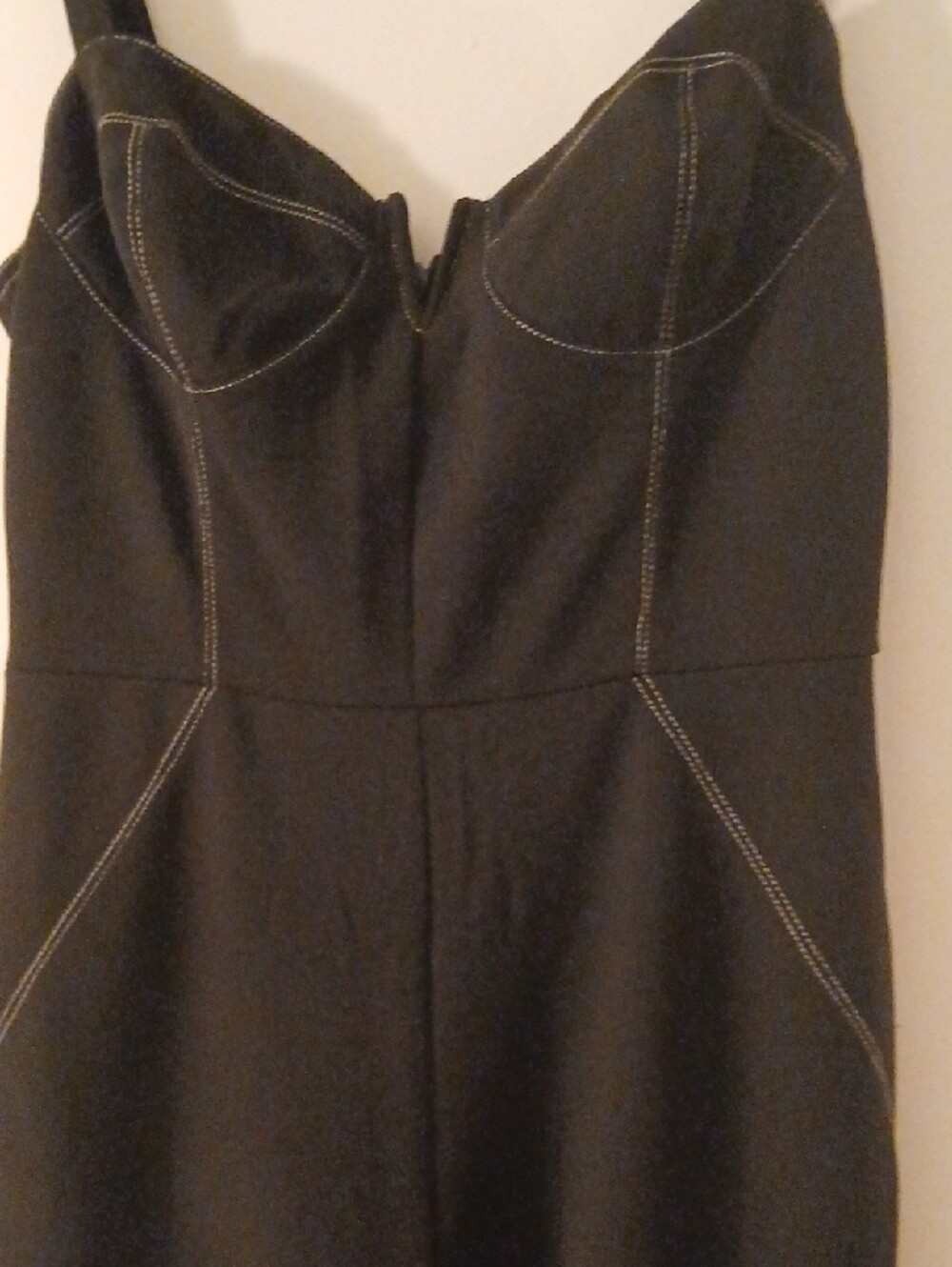 Lush Retro Modern Black Jumpsuit With White Trim Adjustable Straps Form Fitting